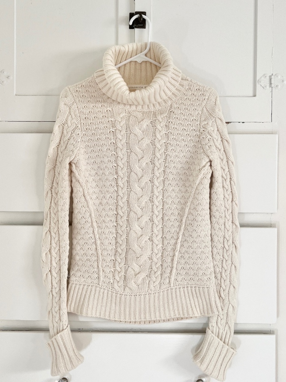 Veronica Beard Cream Cable Knit Turtleneck Merino Cashmere Blend XS